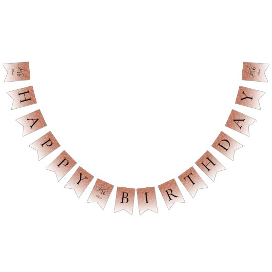 グリッターグラムスウィート16バラ金ゴールドグリッター誕生日 バンティングフラッグ (全)