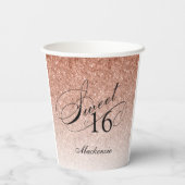 グリッターグラムスウィート16バラ金ゴールド パーソナライズされた 紙コップ (裏面)