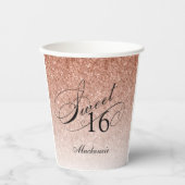 グリッターグラムスウィート16バラ金ゴールド パーソナライズされた 紙コップ (正面)