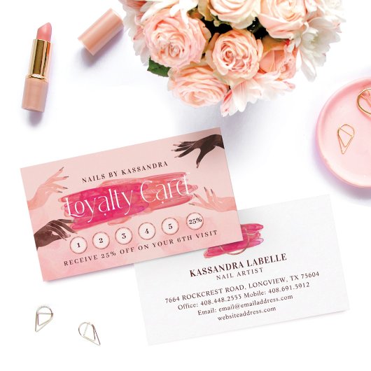 グリッターグラムネイルアートマニキュアサロンロイヤリティカード 名刺