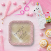 グリッターグラムバラ金ゴールド誕生日 ペーパープレート (パーティー)