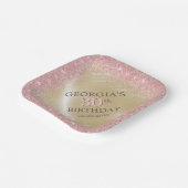 グリッターグラムバラ金ゴールド誕生日 ペーパープレート (傾斜あり)