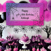 グリッターグラムピンクパープルスパイダーハロウィーン誕生日 横断幕