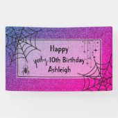 グリッターグラムピンクパープルスパイダーハロウィーン誕生日 横断幕 (横)