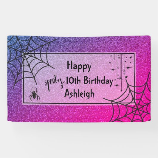グリッターグラムピンクパープルスパイダーハロウィーン誕生日 横断幕 (横)
