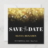 グリッターグラムブラックと金ゴールド結婚式日付を保存 招待状 (正面)