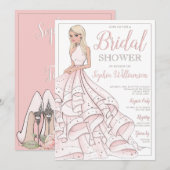 グリッターグラムブロンドブライドブライダルシャワー 招待状 (正面/裏面)