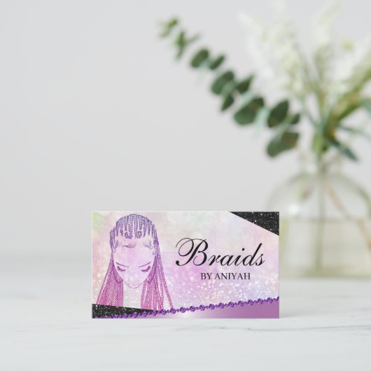 グリッターグラムモダンヘア編みサロン 名刺 (スタンド正面)