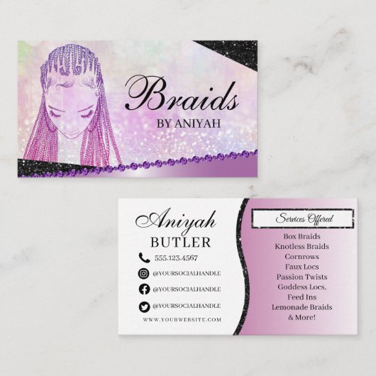 グリッターグラムモダンヘア編みサロン 名刺 (正面/裏面)