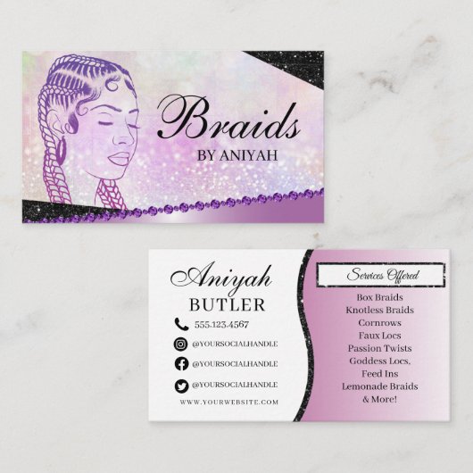 グリッターグラムモダンヘア編みサロン 名刺 (正面/裏面)