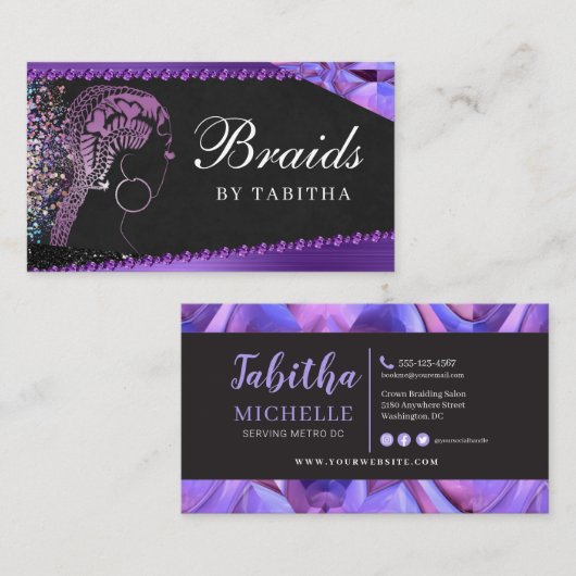 グリッターグラム抽象芸術モダンヘアブレイディングサロンB 名刺 (正面/裏面)