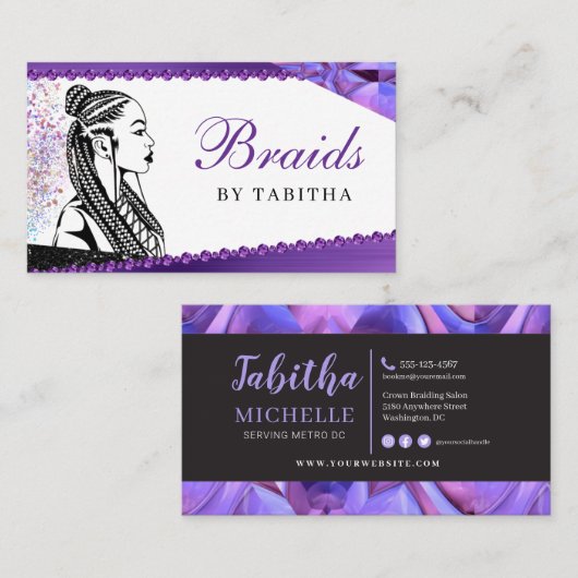 グリッターグラム抽象芸術モダンヘアブレイディングサロンB 名刺 (正面/裏面)
