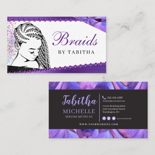 グリッターグラム抽象芸術モダンヘアブレイディングサロンB 名刺 (正面/裏面)