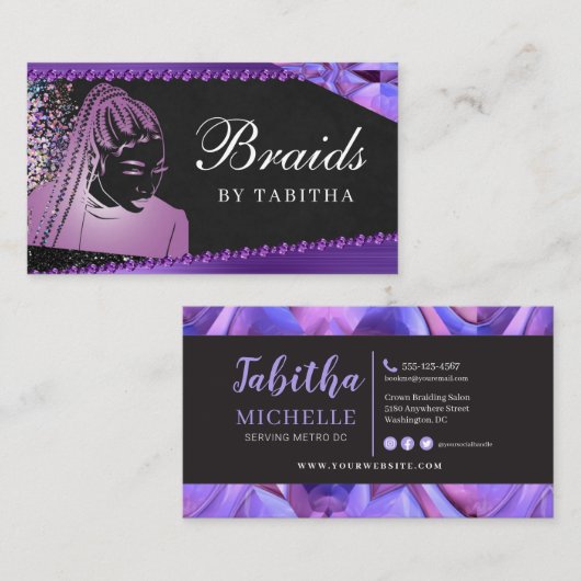 グリッターグラム抽象芸術モダン編みサロン 名刺 (正面/裏面)