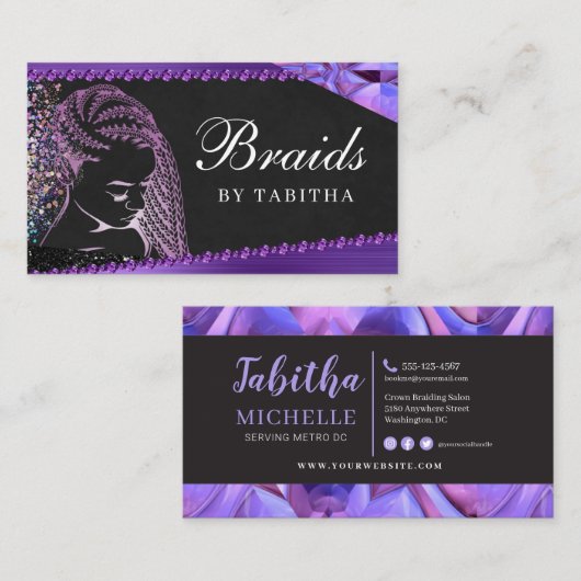 グリッターグラム抽象芸術モダン編みサロン 名刺 (正面/裏面)