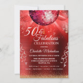 グリッターグラム50と素晴らしいレッドディスコボール 招待状 (正面)