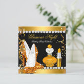 グリッターグラモールナイトイエロー金ゴールドブラックパーティー 招待状 (スタンド正面)