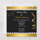 グリッターグラモールナイトイエロー金ゴールドブラックパーティー 招待状 (裏面)