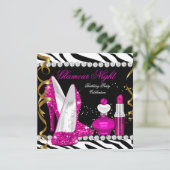 グリッターグラモールナイトゼブラ深いピンク金ゴールドブラック 招待状 (スタンド正面)