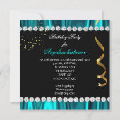 グリッターグラモールナイトティール（緑がかった色）ブルー金ゴールドブラックパーティー3 招待状 (裏面)