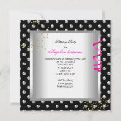 グリッターグラモールナイトピンクシルバーバースデーパーティー 招待状 (裏面)