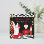 グリッターグラモールナイトレッド金ゴールドブラックゼブラ 招待状 (スタンド正面)