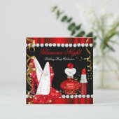 グリッターグラモールナイトレッド金ゴールドブラックパーティー 招待状 (スタンド正面)