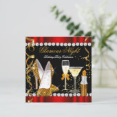 グリッターグラモールナイトレッド金ゴールドブラックパーティー 招待状 (スタンド正面)