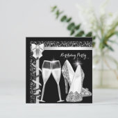 グリッターグラモールハイハイヒールトシルバーブラックシャンパン2 招待状 (スタンド正面)