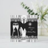 グリッターグラモールハイハイヒールトシルバーブラックシャンパン 招待状 (スタンド正面)