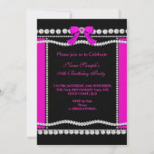 グリッターグラモールブラックホットピンクハイヒール誕生日 招待状 (裏面)