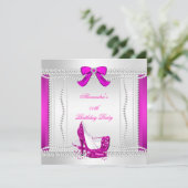 グリッターグラモールホットピンクハイヒールパールパーティー2 招待状 (スタンド正面)