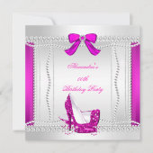 グリッターグラモールホットピンクハイヒールパールパーティー2 招待状 (正面)