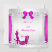 グリッターグラモールホットピンクハイヒールパールパーティー 招待状 (正面)