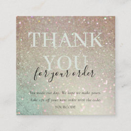 グリッターグリーンピンクアクア光沢ありがとうご注文 スクエア名刺