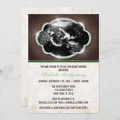 グリッターグリーン素朴ソノグラムベビーシャワー 招待状 (正面/裏面)