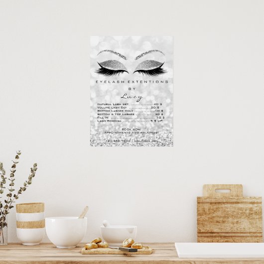 グリッターグレーシルバーメイクアップ目まぶし価格表 ポスター (キッチン)