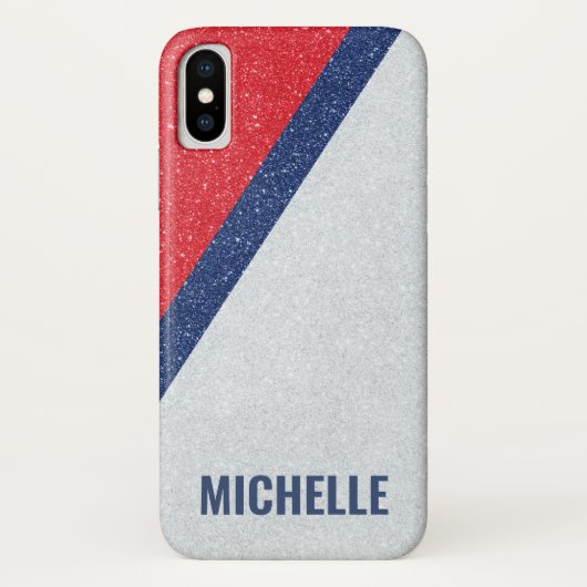 グリッターグレーシルバーレッドネイビー|レディガーリーーボス Case-Mate iPhoneケース (裏面)