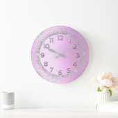 グリッターグレーピンク金ゴールド番号赤面美しいルクス ラージ壁時計 (ホーム)