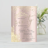 グリッターコンフェッティクラウンベローズゴールド 60歳の誕生日 招待状 (スタンド正面)