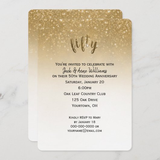 グリッターコンフェッティ 50周年結婚記念日 招待状 (正面/裏面)
