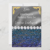グリッターサプライズ誕生日ブルーバイオレットゼブラプリント 招待状 (正面)