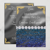 グリッターサプライズ誕生日ブルーバイオレットゼブラプリント 招待状 (正面/裏面)