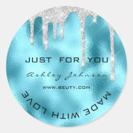 グリッターサンキューシルバーブルーMade With Love Name ラウンドシール