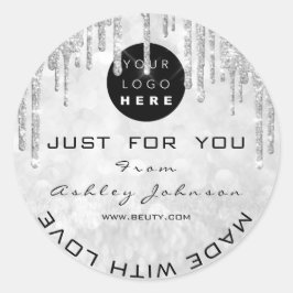 グリッターサンキューロゴLove Silver Gray ラウンドシール