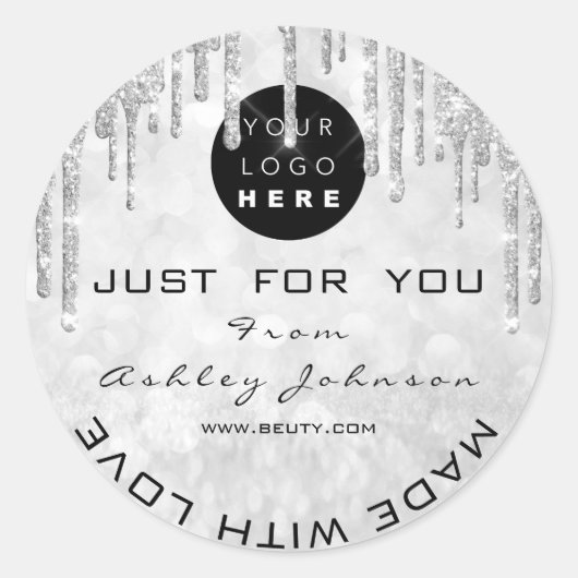 グリッターサンキューロゴLove Silver Gray ラウンドシール (正面)