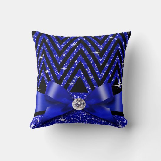 グリッターシェブロンきらきら光るダイヤモンドボウ |サファイア クッション (裏面)