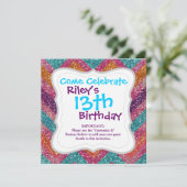 グリッターシェブロンピンクパープルオレンジティール（緑がかった色） 招待状 (スタンド正面)