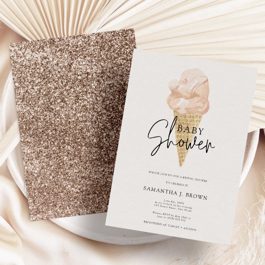グリッターシックな水の色のアイスクリームベビーシャワー 招待状