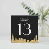 グリッターシティスカイライン結婚式テーブルナンバーカード 招待状 (スタンド正面)